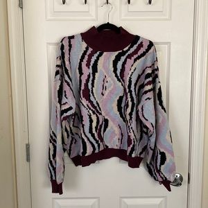 Eloquii Women’s Intarsia Mock Neck Long Sleeve Drop Shoulder Sweater Size 22/24